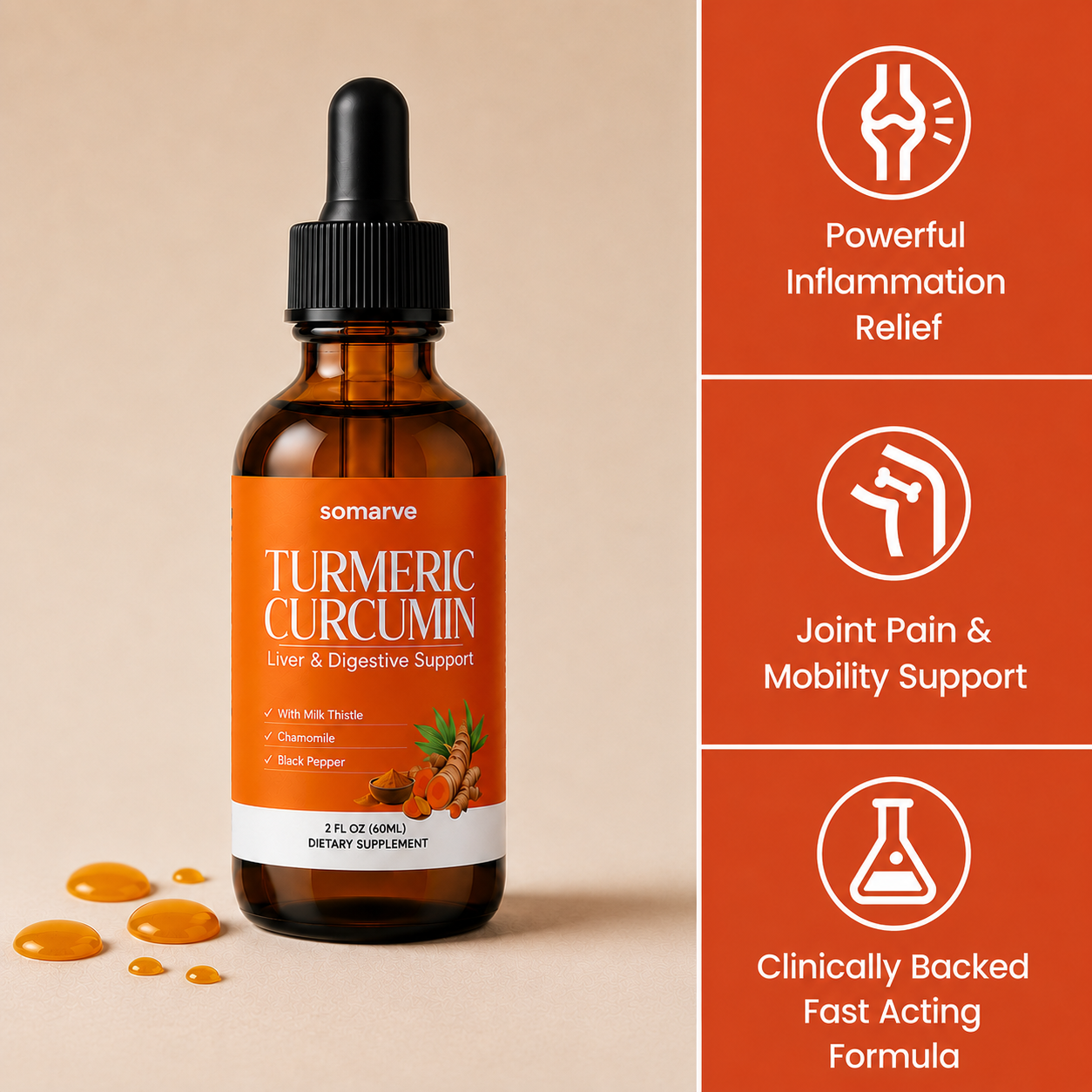 Turmeric Curcumin & Milk Thistle Inflammation Support Liquid Drops
